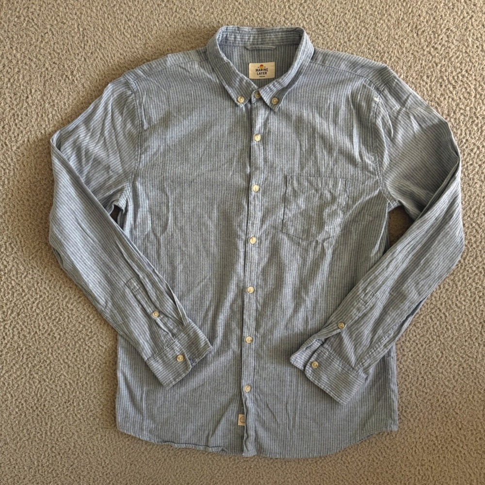 Marine Layer Mens Blue White Striped Button Down Shirt Medium Cotton Nautical